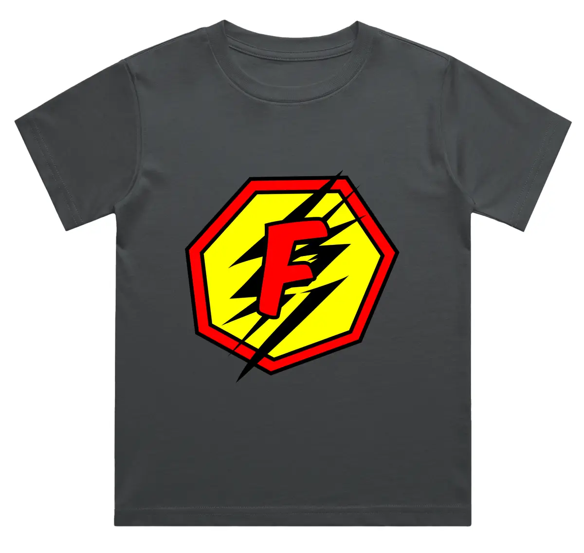 F Letter Alphabet Boys Steel Grey Cotton T-shirt