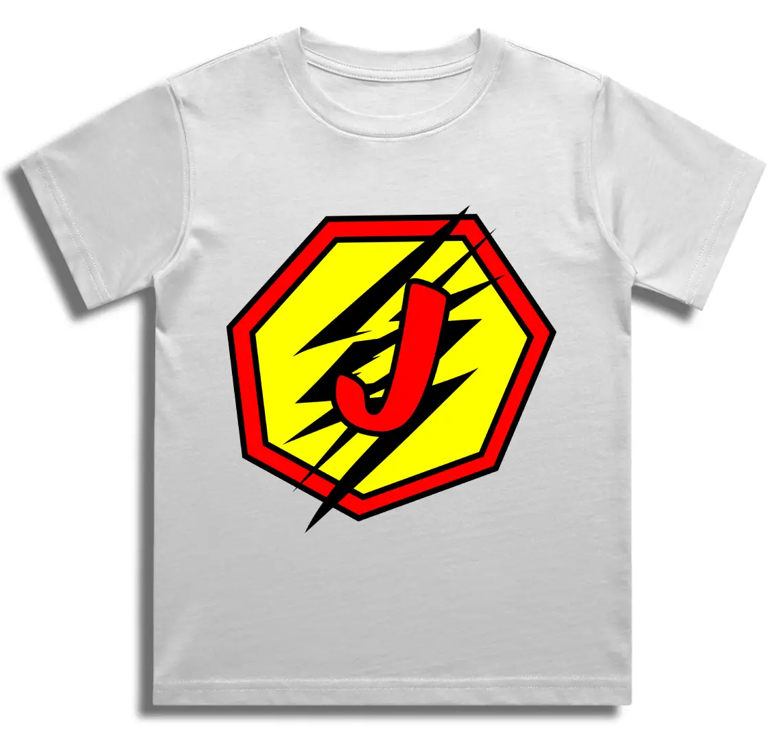 J Letter Alphabet Boys White Cotton T-shirt