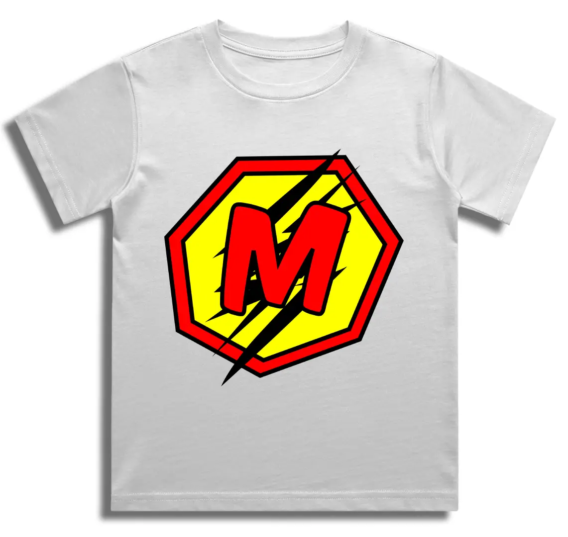 M Letter Alphabet Boys White Cotton T-shirt