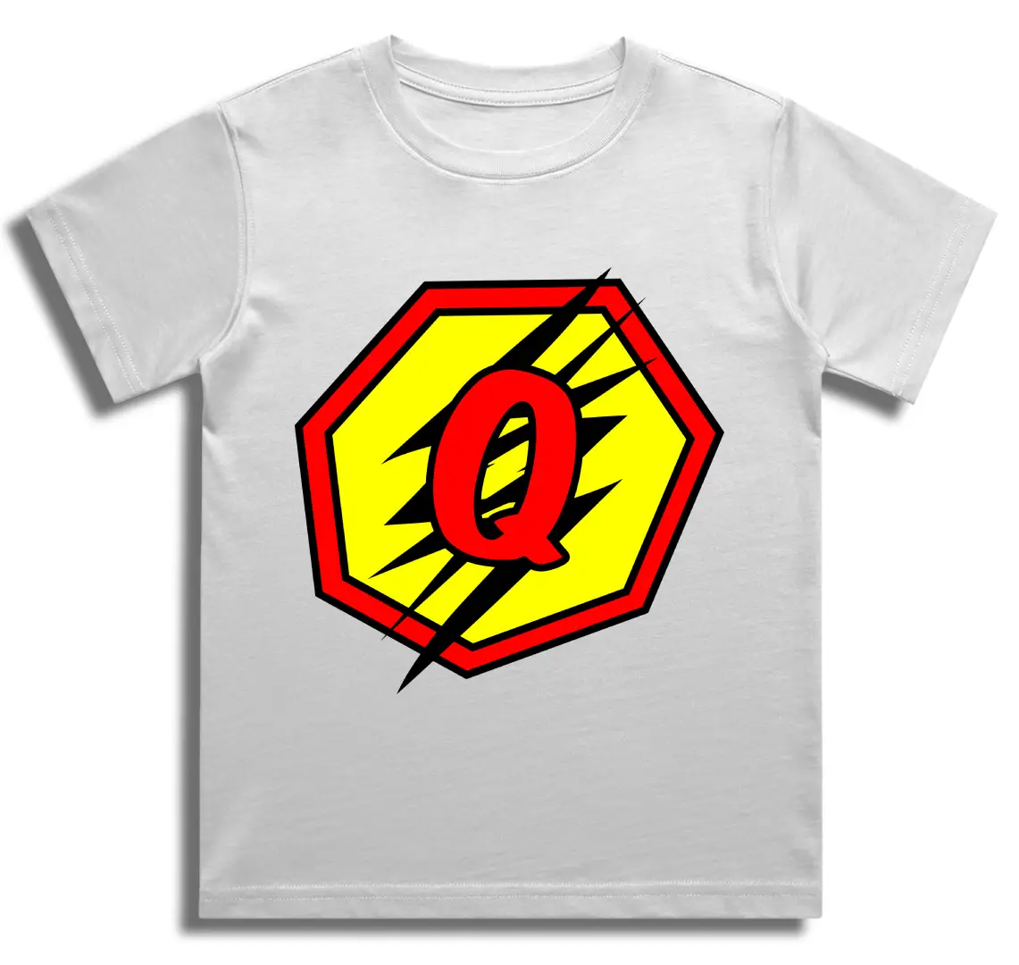Q Letter Alphabet Boys White Cotton T-shirt