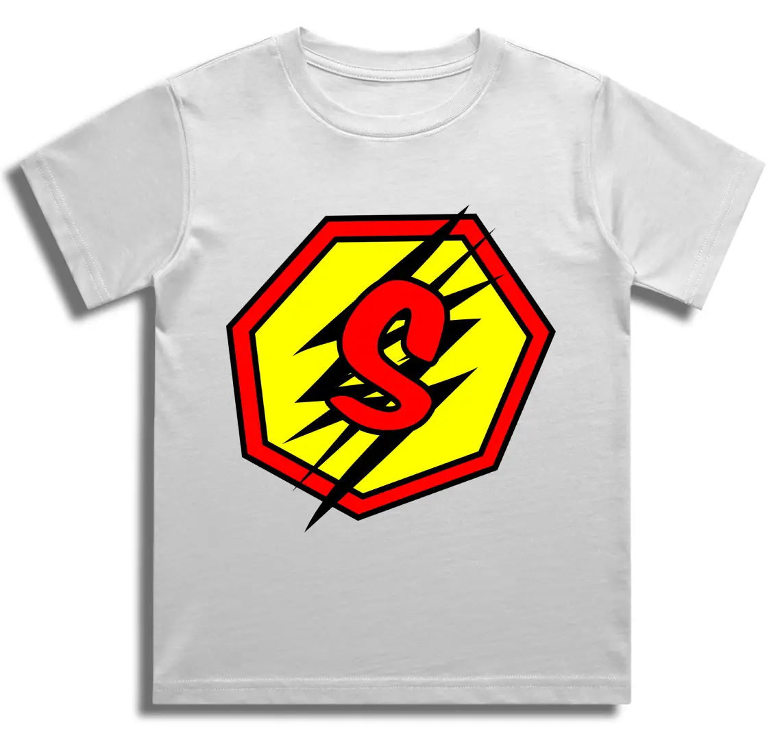 S Letter Alphabet Boys White Cotton T-shirt