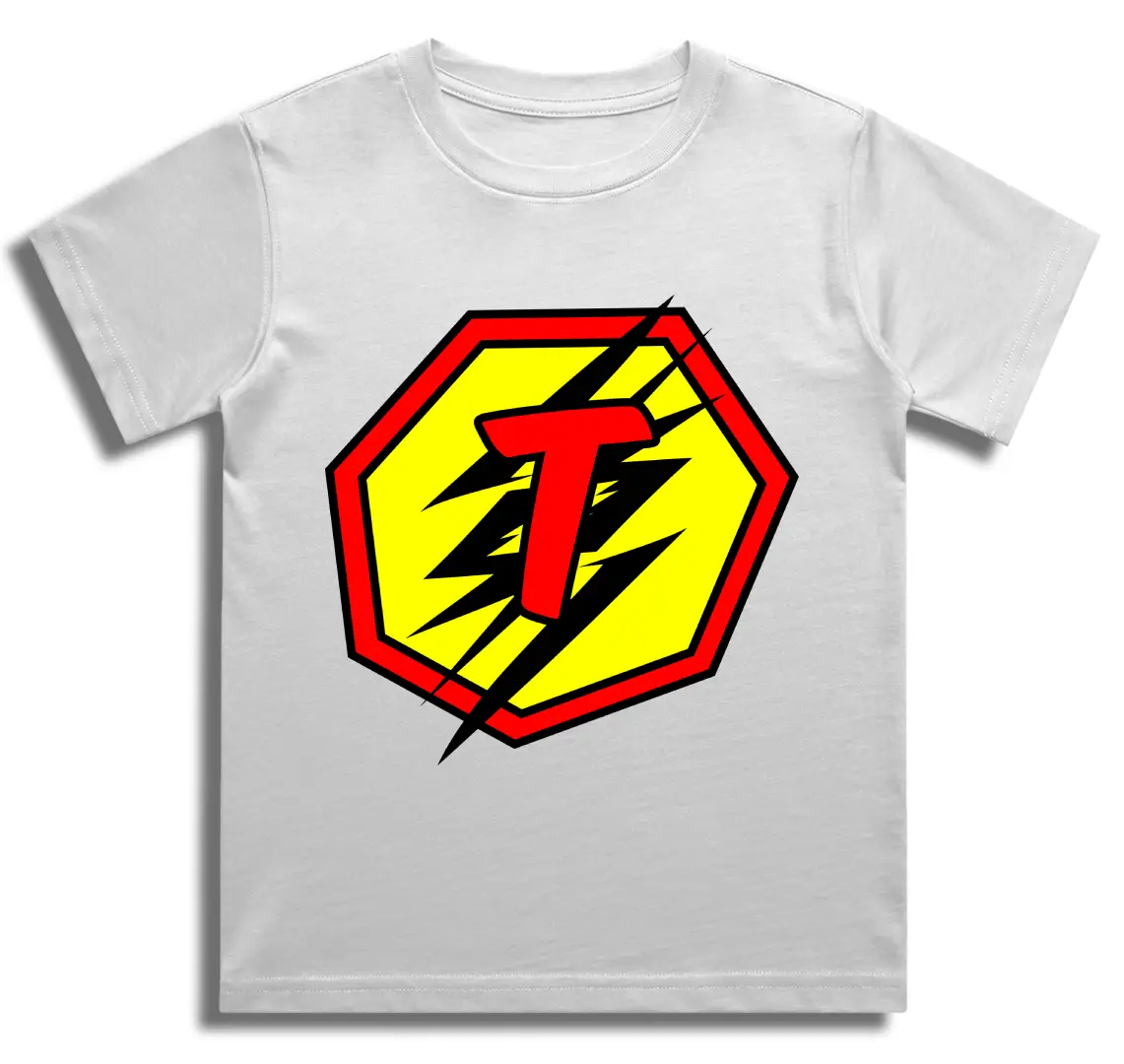 T Letter Alphabet Boys White Cotton T-shirt