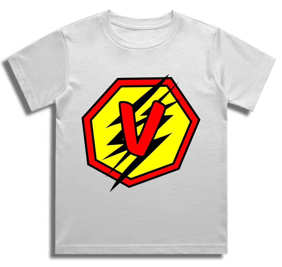 V Letter Alphabet Boys White Cotton T-shirt