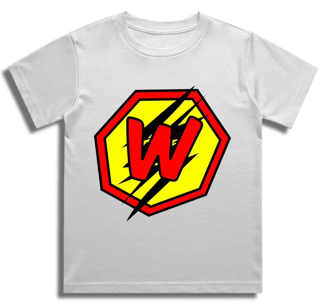 W Letter Alphabet Boys White Cotton T-shirt