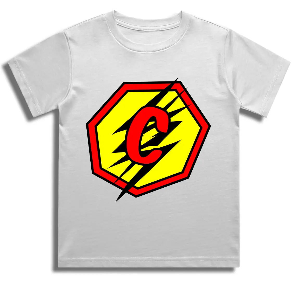 C Letter Alphabet Boys White Cotton T-shirt