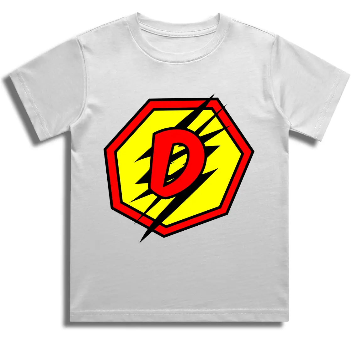 D Letter Alphabet Boys White Cotton T-shirt