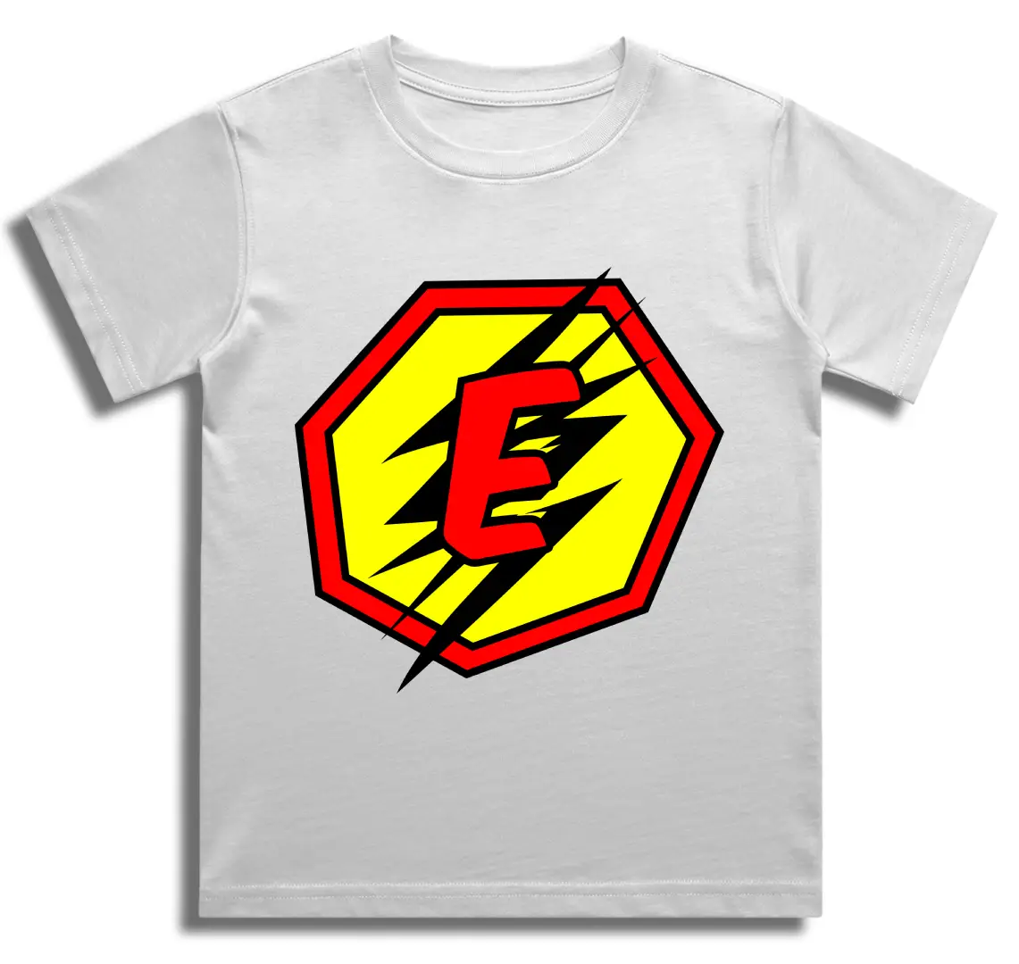 E Letter Alphabet Boys White Cotton T-shirt