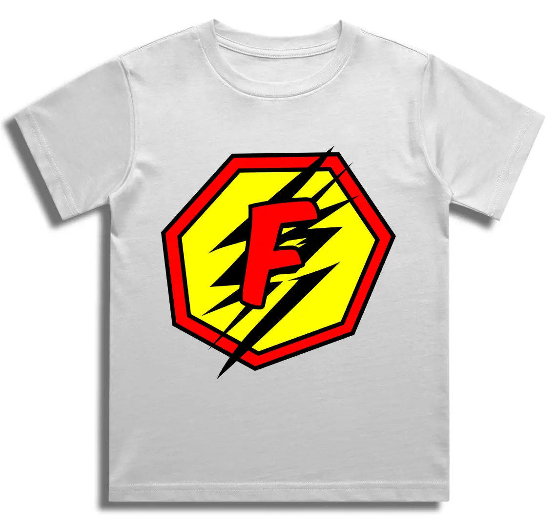 F Letter Alphabet Boys White Cotton T-shirt