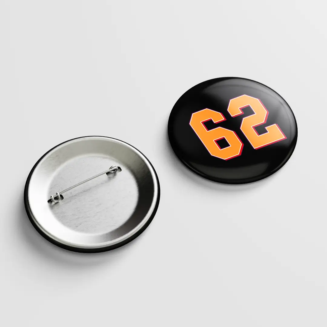 Sixty Two Number Pin Button Badge