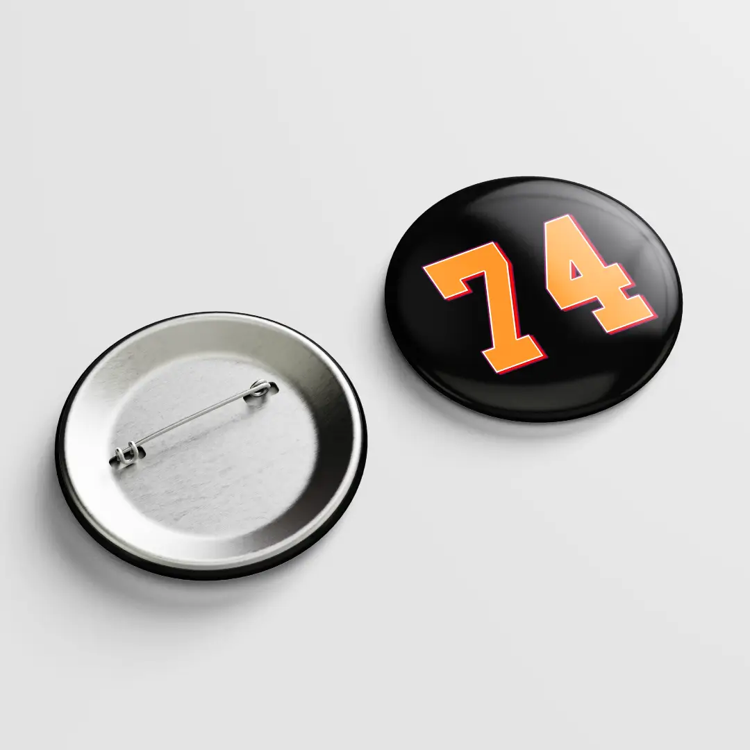 Seventy Four Number Pin Button Badge