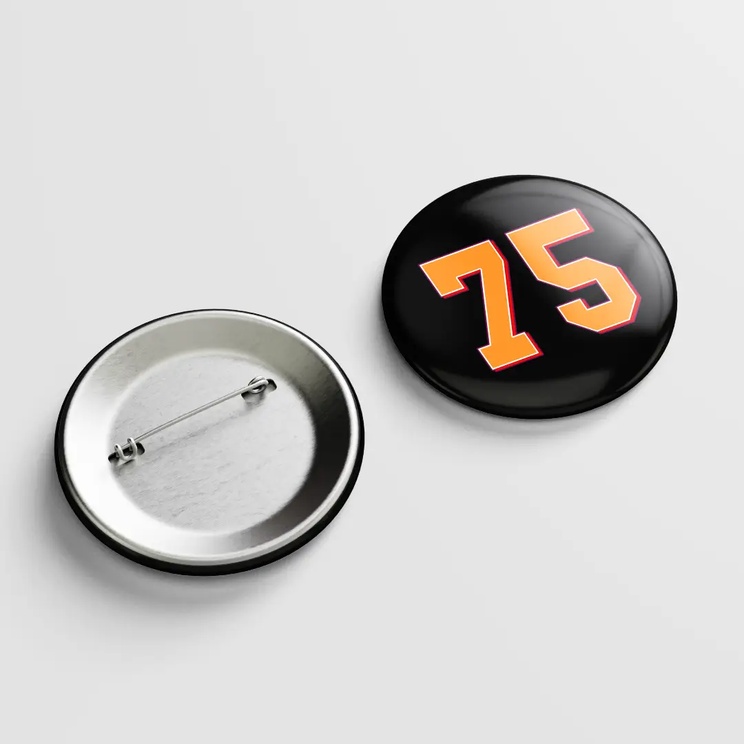 Seventy Five Number Pin Button Badge