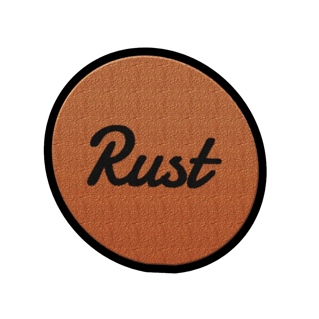 Rust Word On Color Black Border Embroidered Iron On Patch - Image 2