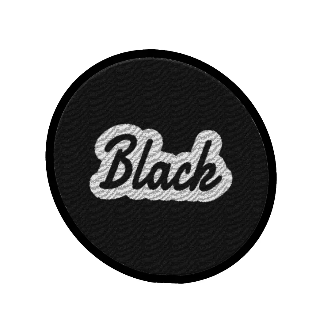 Black Word On Color Black Border Embroidered Iron On Patch - Image 2