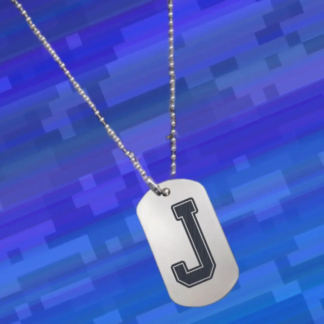J Alphabet Initial Engraved Dog Tag Pendant For Men