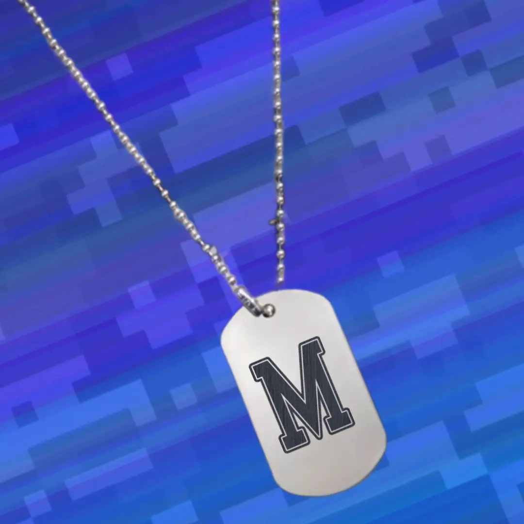 M Alphabet Initial Engraved Dog Tag Pendant For Men