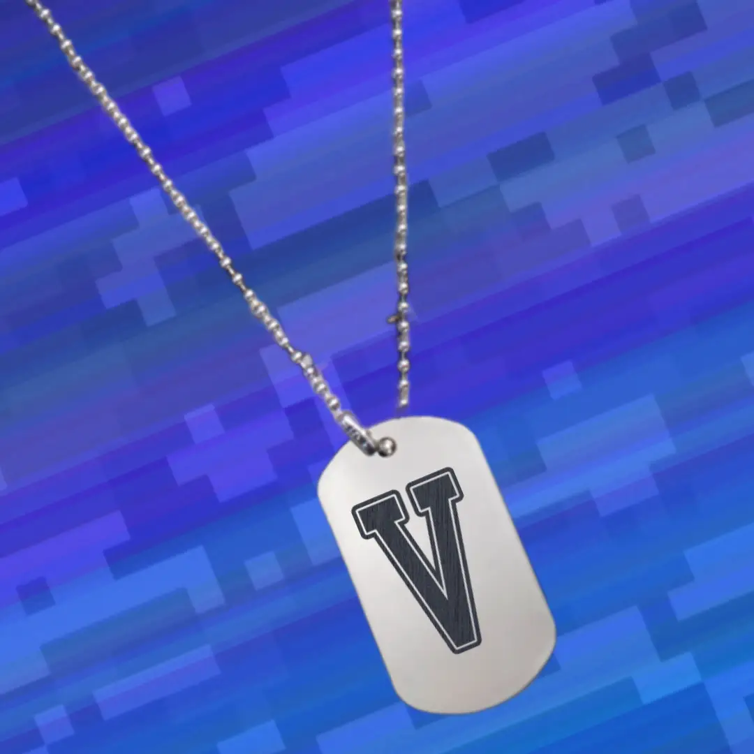 V Alphabet Initial Engraved Dog Tag Pendant For Men