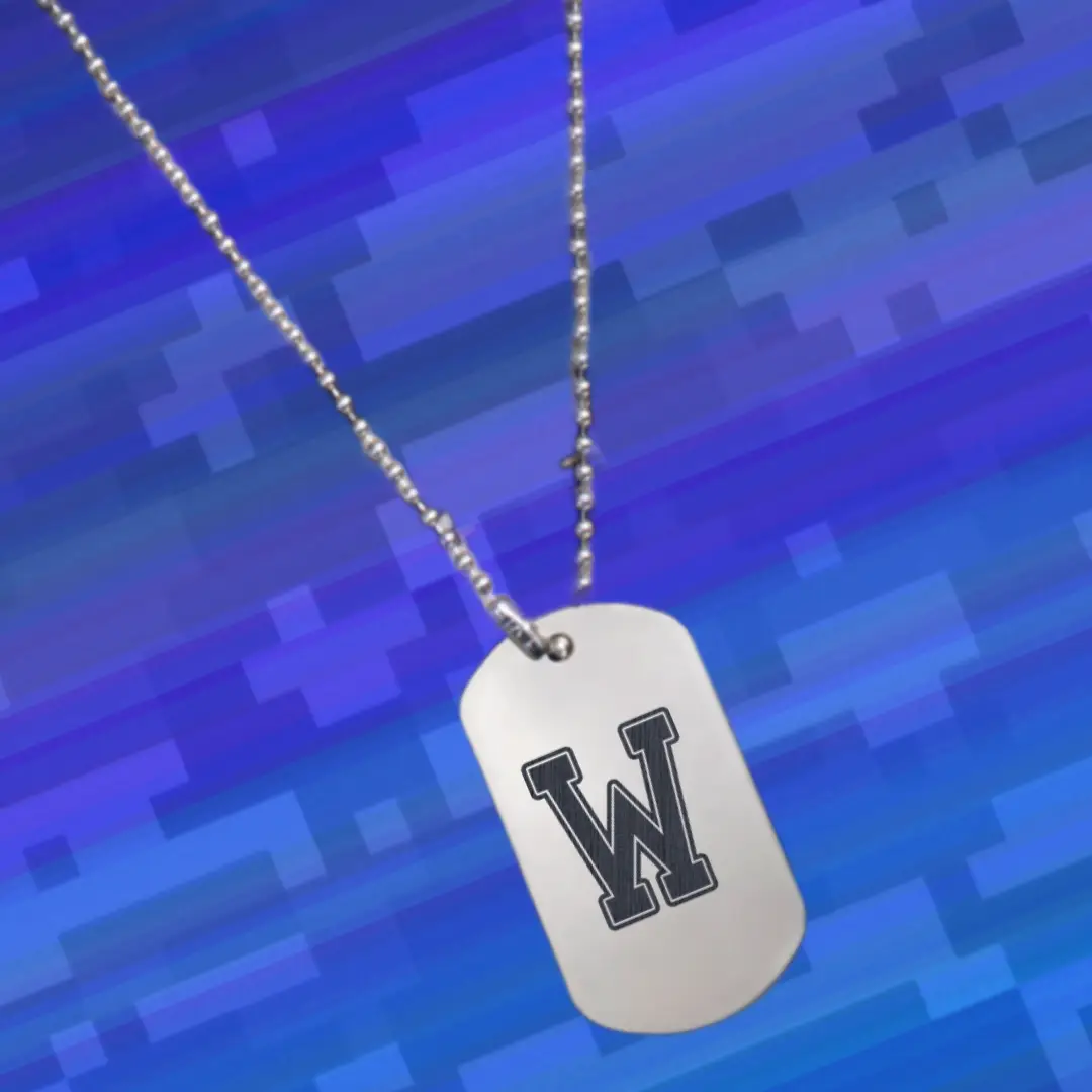 W Alphabet Initial Engraved Dog Tag Pendant For Men