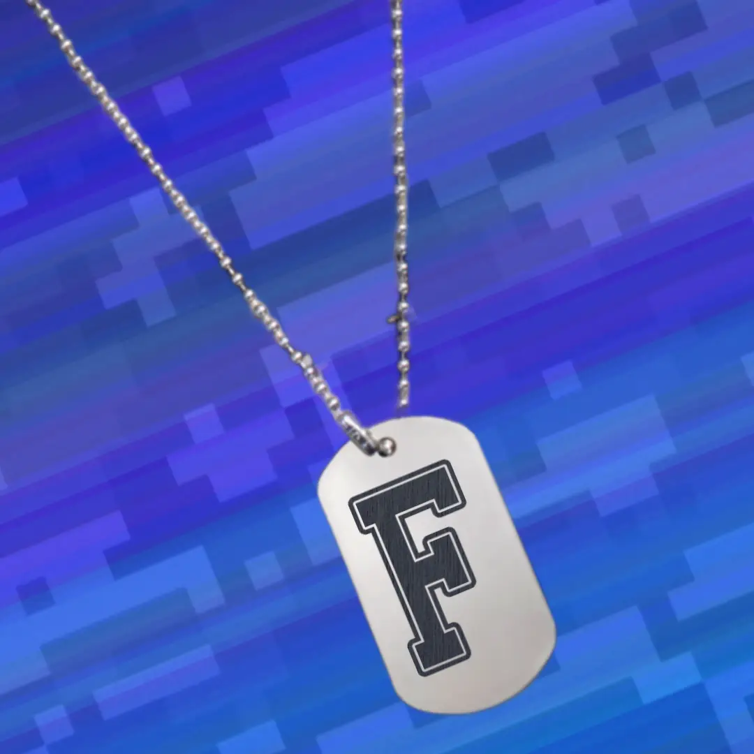 F Alphabet Initial Engraved Dog Tag Pendant For Men