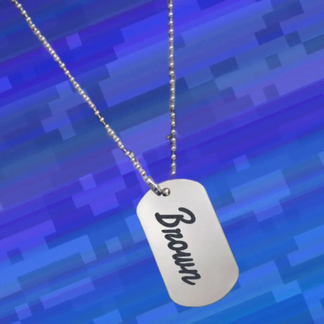 Brown Word Engraved On SS Pendant With Ball Chain