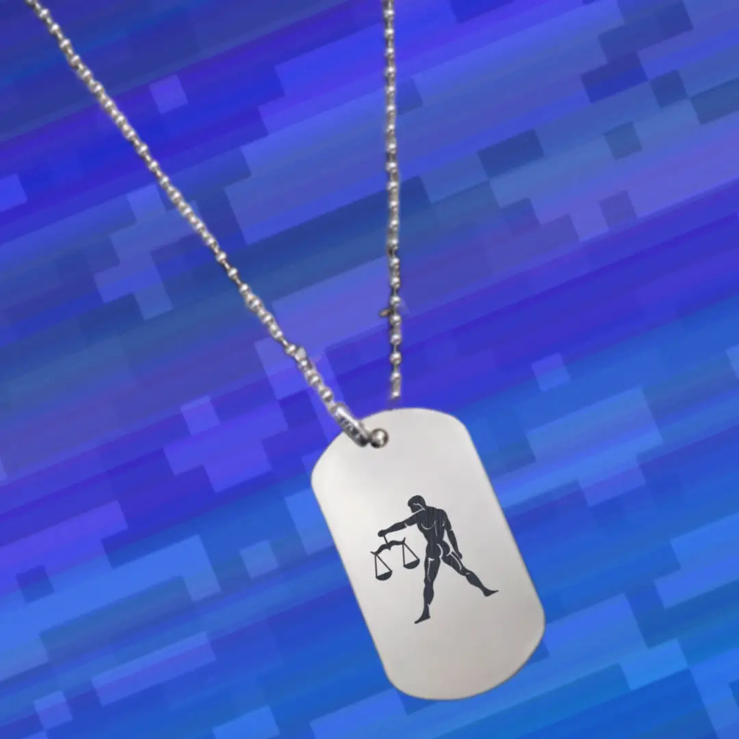 Libra Astrology Symbol Engraved On Dog Tag Pendant