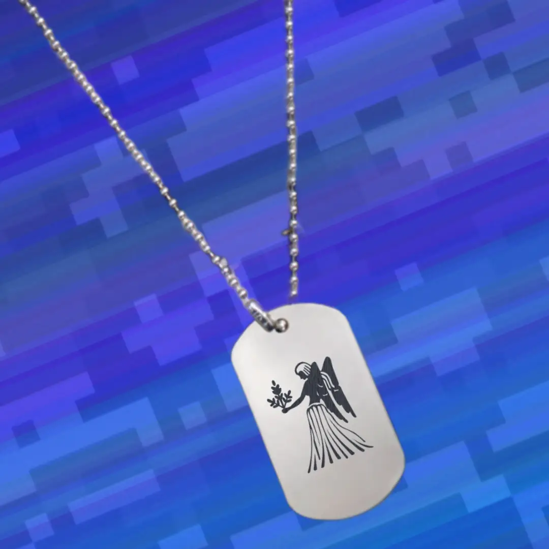 Virgo Astrology Symbol Engraved On Dog Tag Pendant