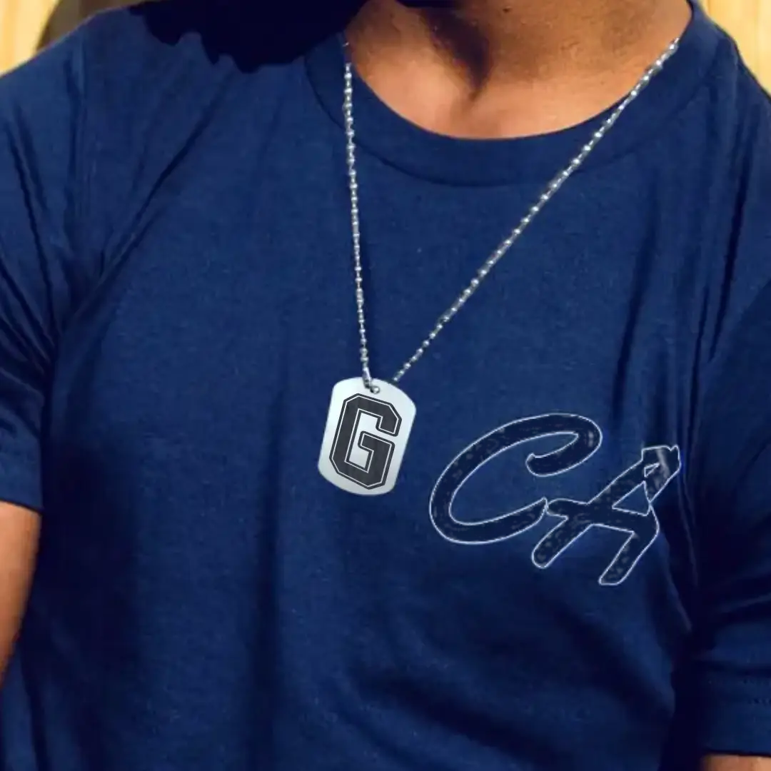 G Alphabet Initial Engraved Dog Tag Pendant For Men - Image 2