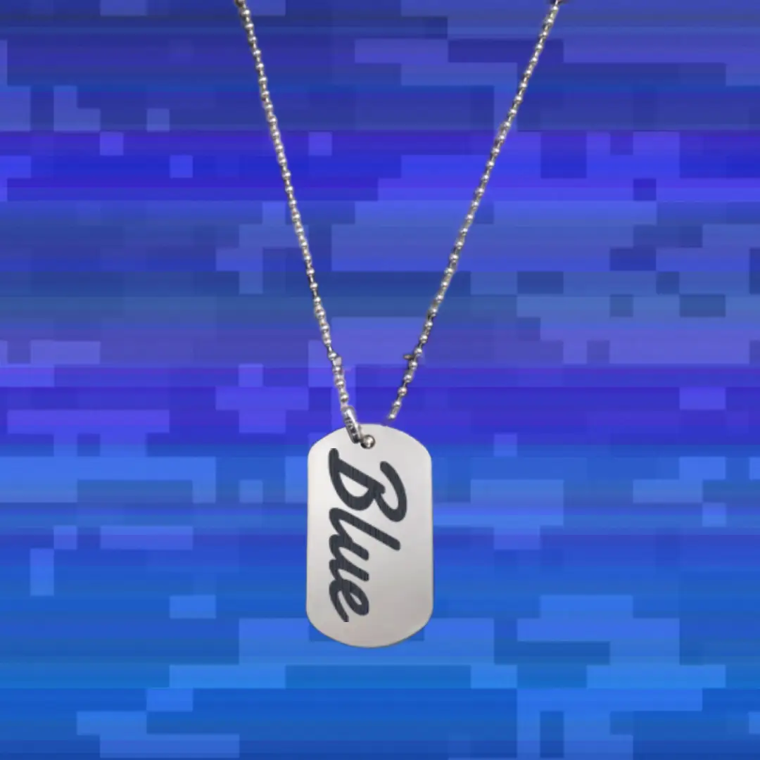 Blue Word Engraved On SS Pendant With Ball Chain - Image 2