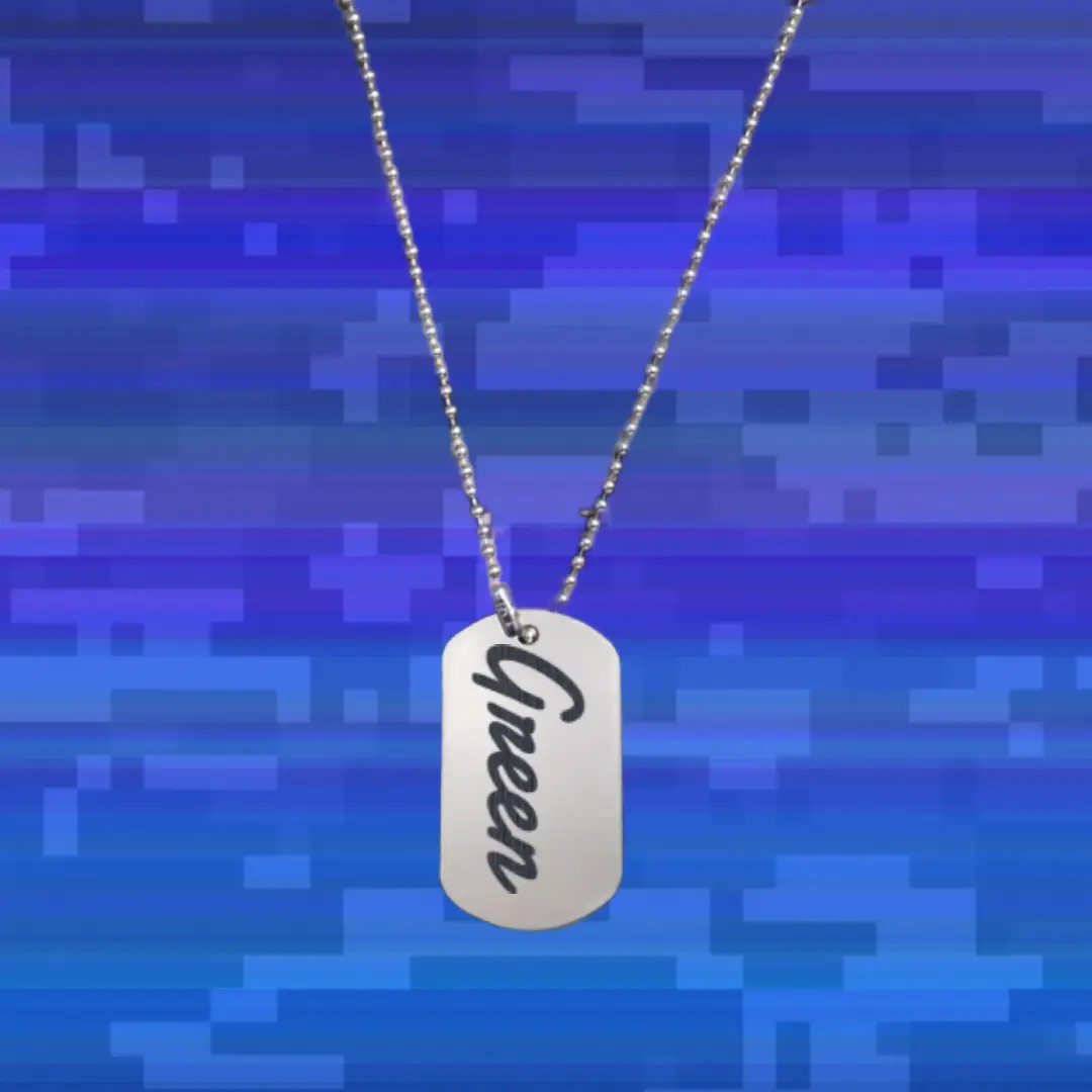 Green Word Engraved On SS Pendant With Ball Chain - Image 2
