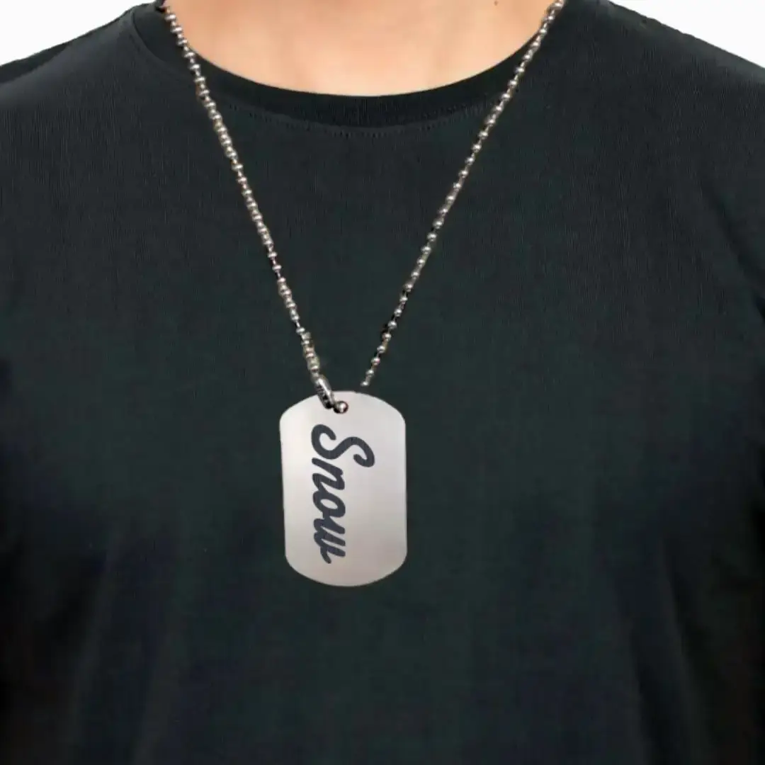 Snow Word Engraved On SS Pendant With Ball Chain - Image 3