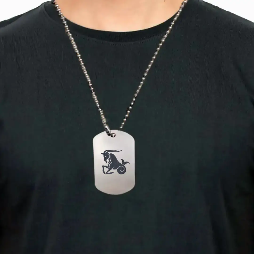 Capricon Astrology Symbol Engraved On Dog Tag Pendant - Image 3