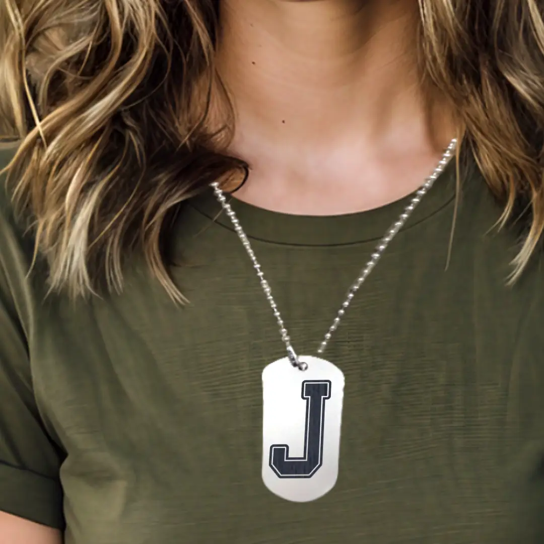 J Alphabet Initial Engraved Dog Tag Pendant For Men - Image 3