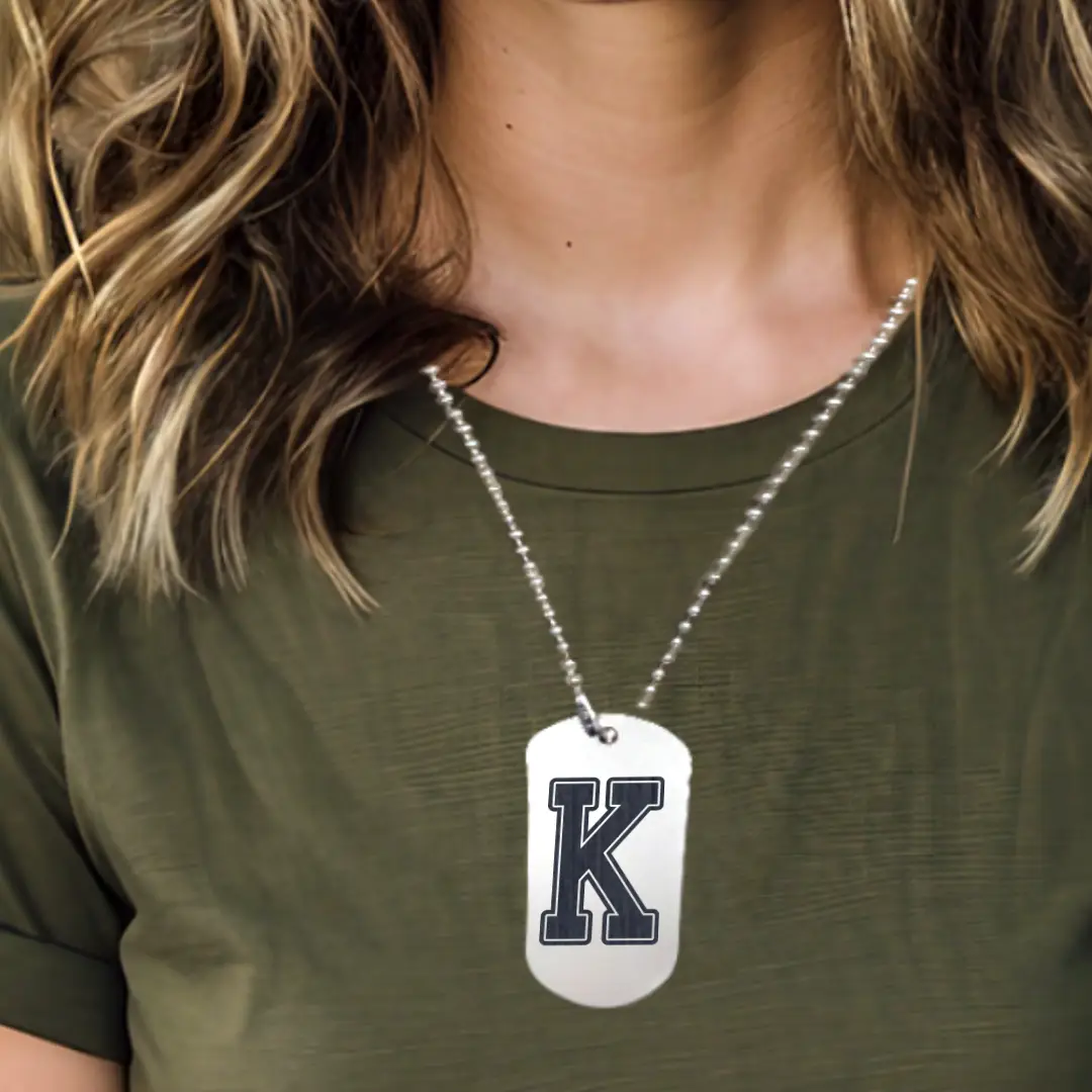 K Alphabet Initial Engraved Dog Tag Pendant For Men - Image 3