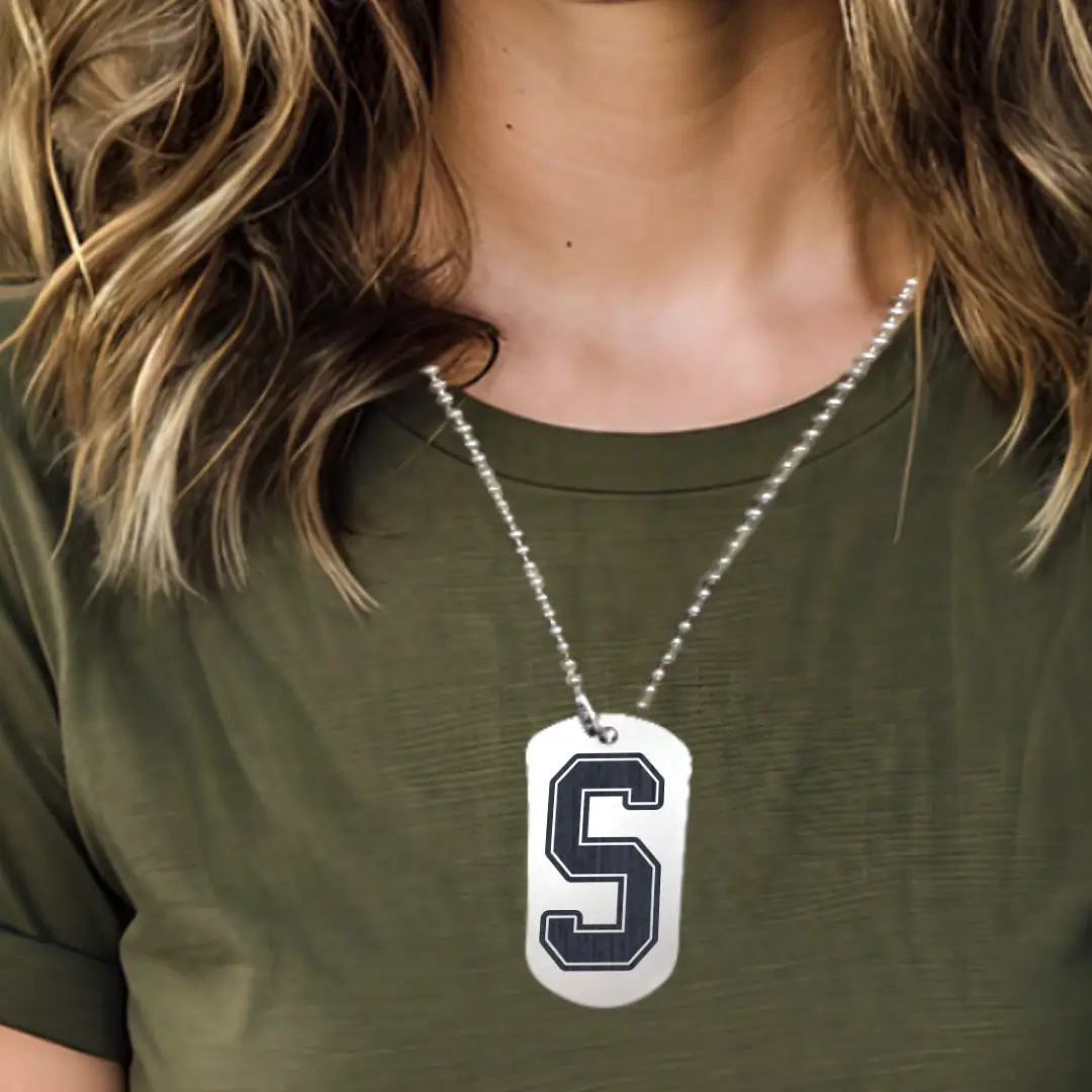 S Alphabet Initial Engraved Dog Tag Pendant For Men - Image 3