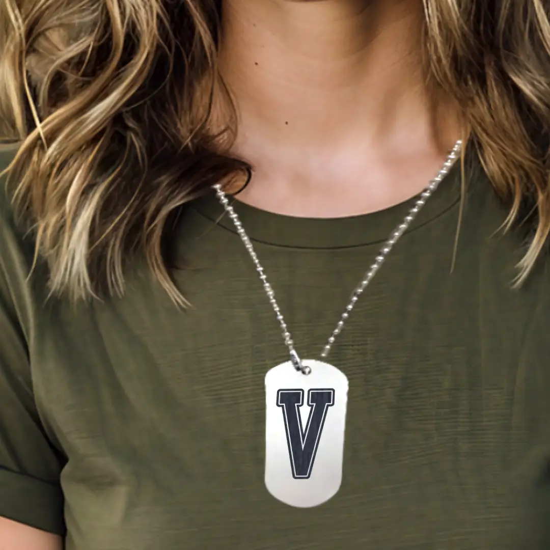 V Alphabet Initial Engraved Dog Tag Pendant For Men - Image 3
