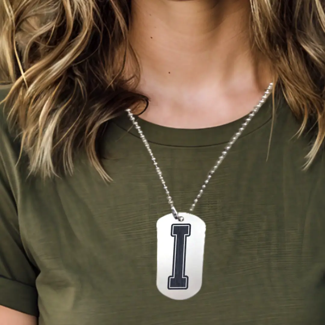 I Alphabet Initial Engraved Dog Tag Pendant For Men - Image 3