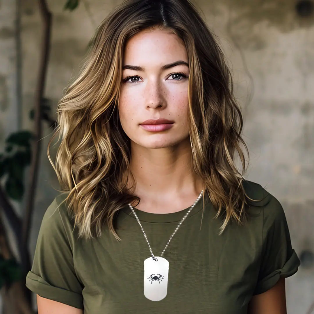 Cancer Astrology Symbol Engraved On Dog Tag Pendant - Image 4