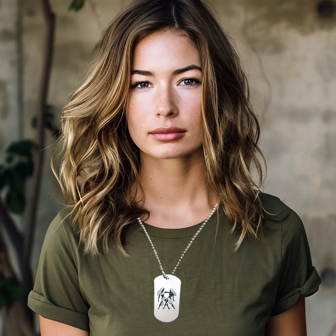 Gemini Astrology Symbol Engraved On Dog Tag Pendant - Image 4