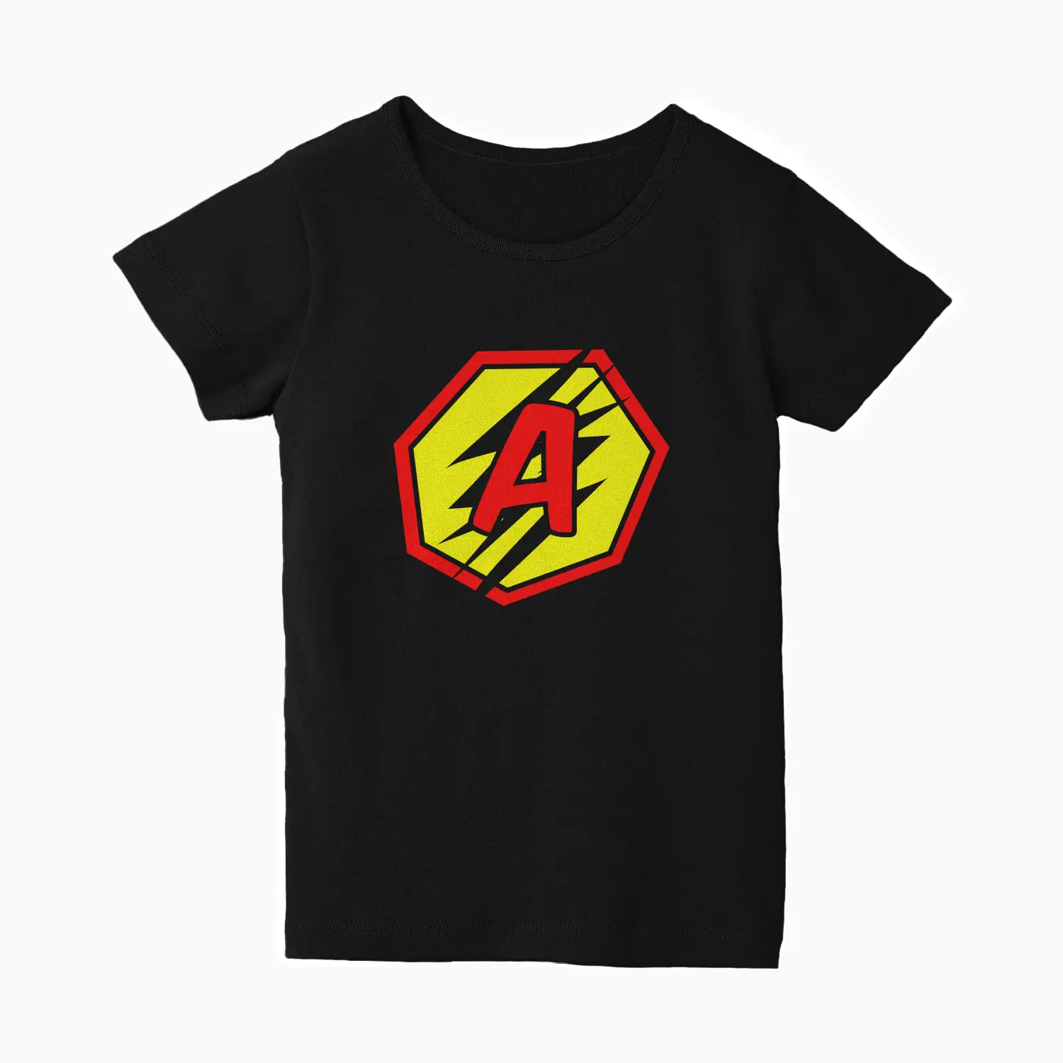 A Letter Alphabet Girls Black Cotton T-shirt