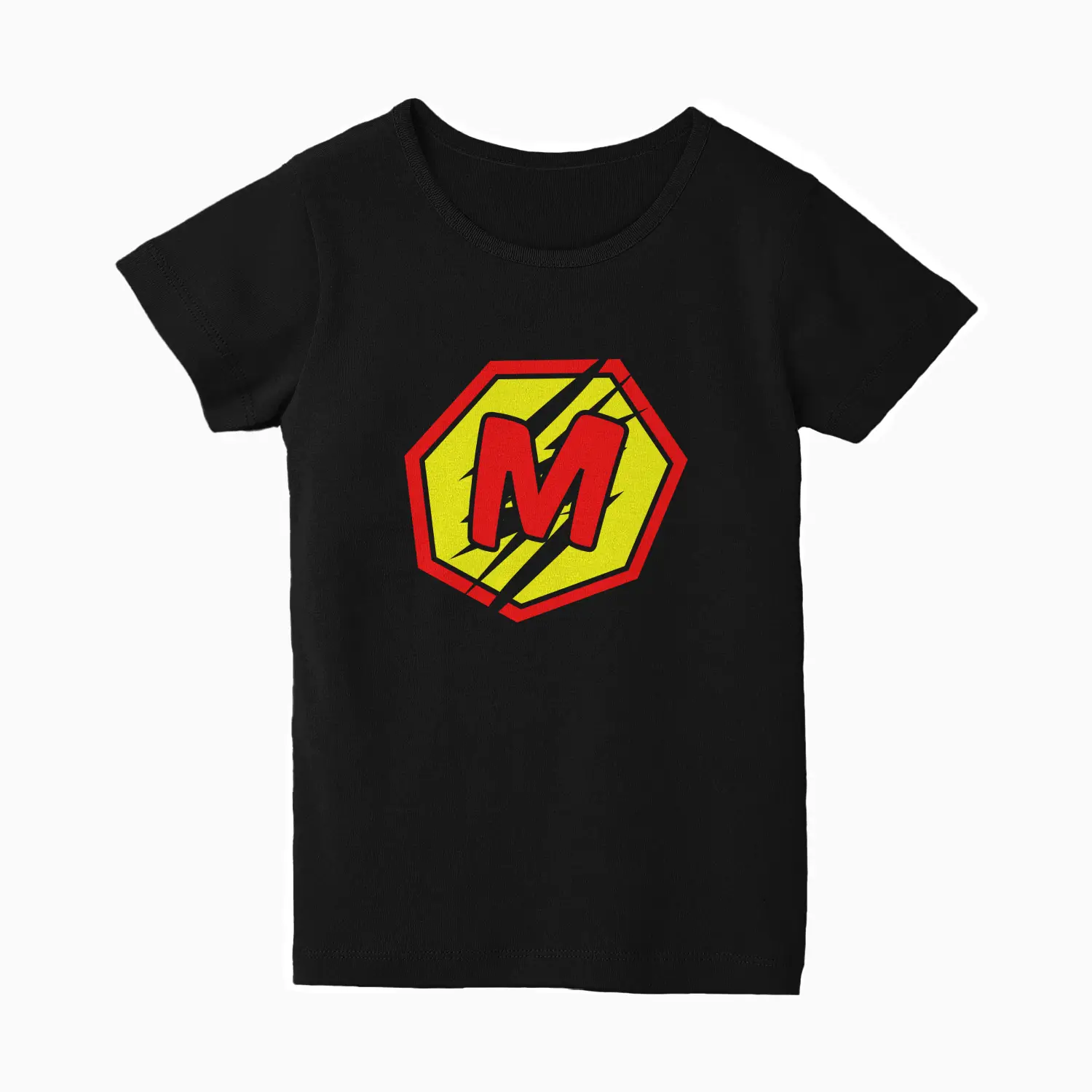 M Letter Alphabet Girls Black Cotton T-shirt