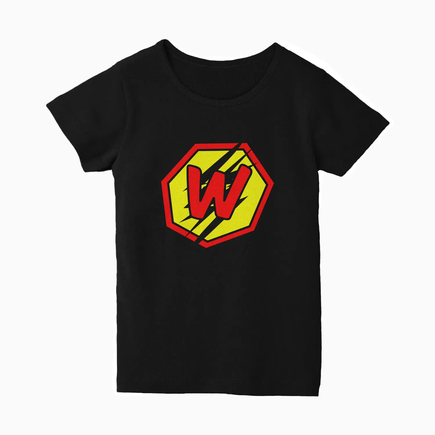 W Letter Alphabet Girls Black Cotton T-shirt