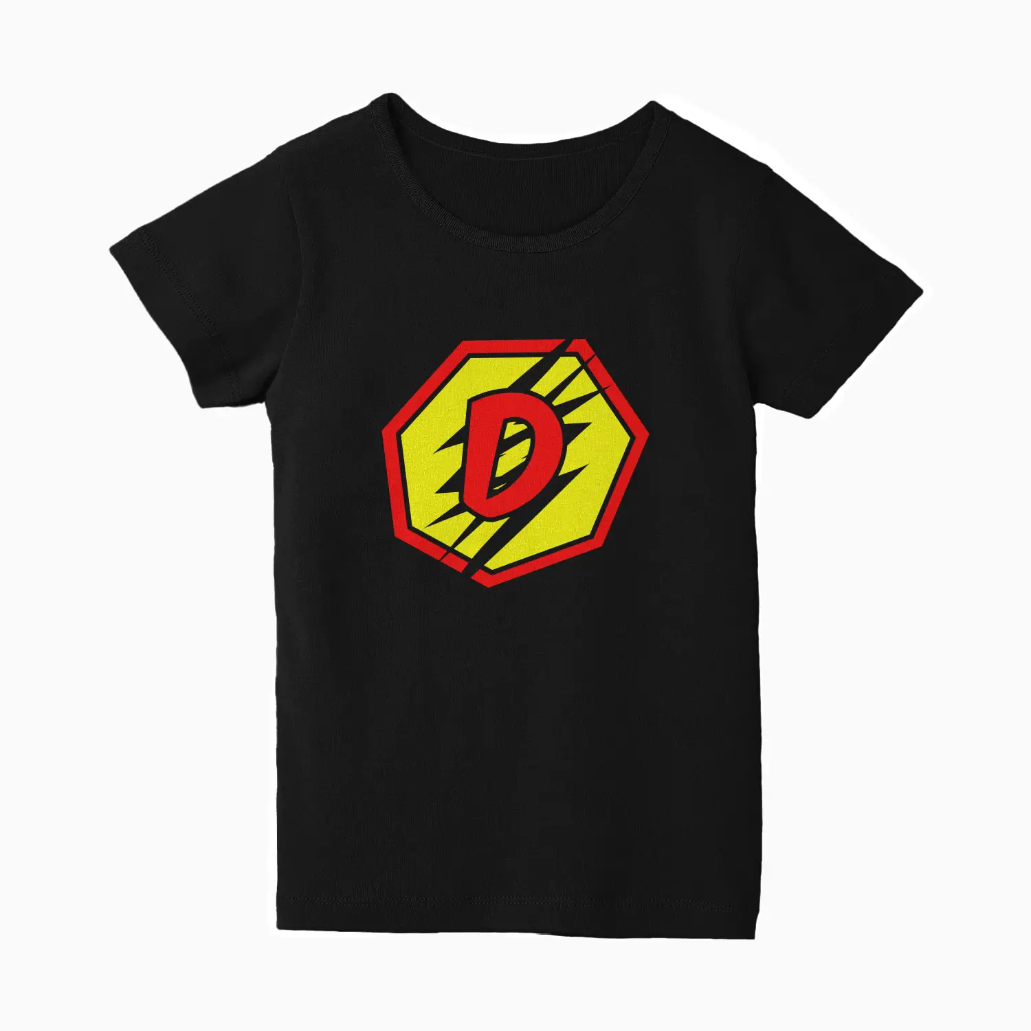 D Letter Alphabet Girls Black Cotton T-shirt