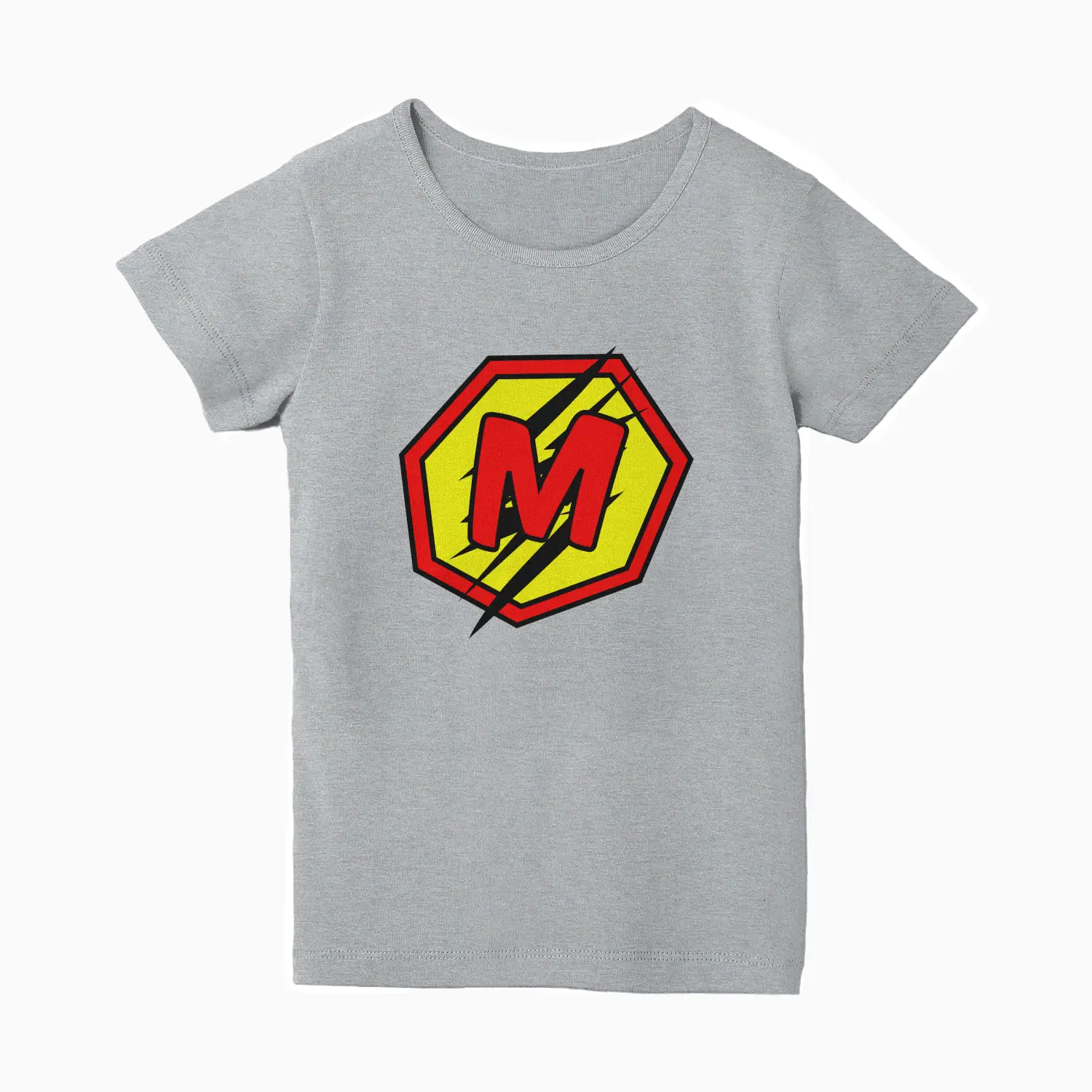 M Letter Alphabet Girls Grey Cotton T-shirt