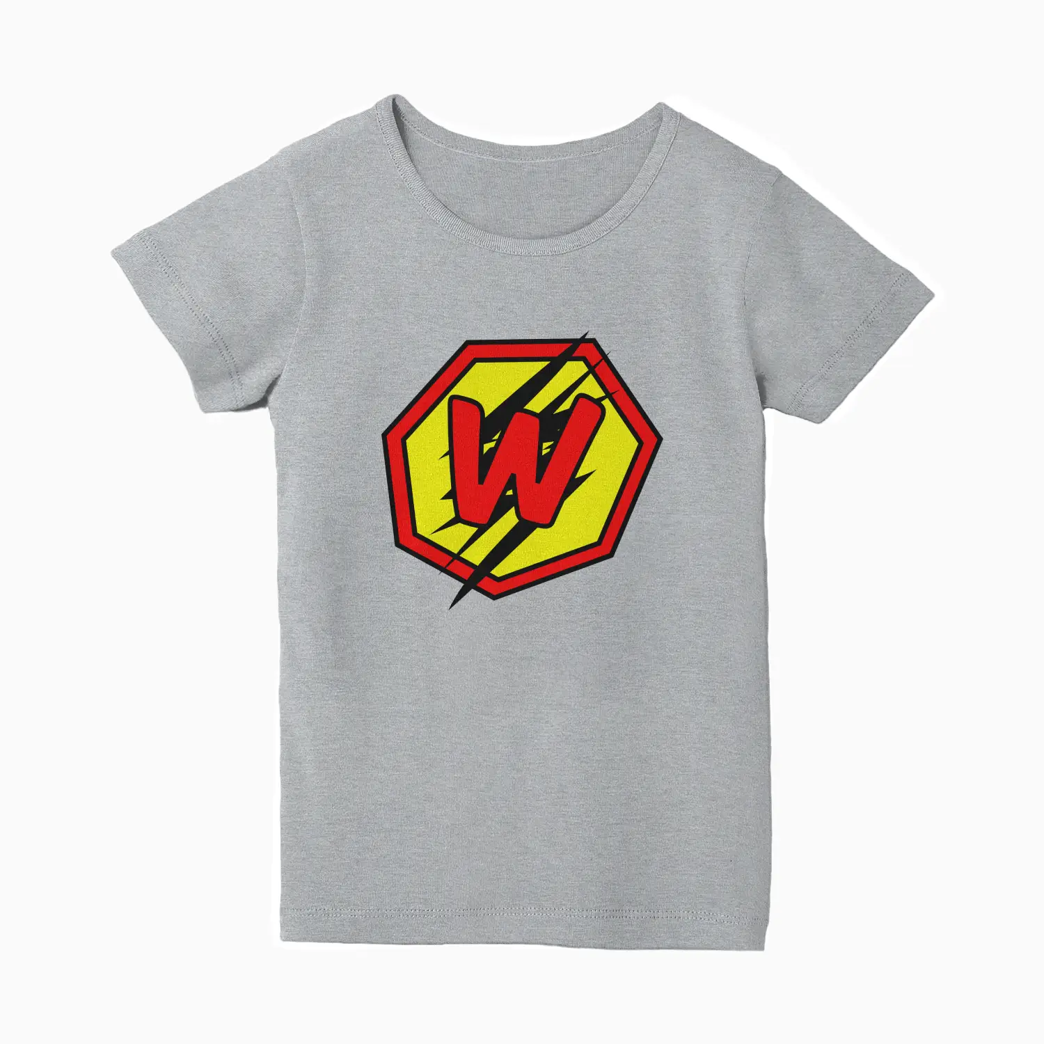 W Letter Alphabet Girls Grey Cotton T-shirt