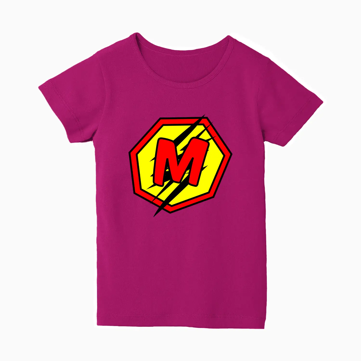 M Letter Alphabet Girls Pink Cotton T-shirt