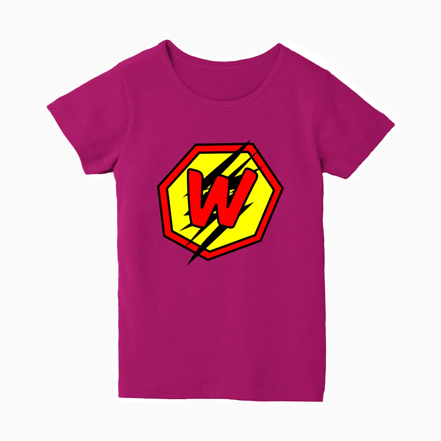 W Letter Alphabet Girls Pink Cotton T-shirt