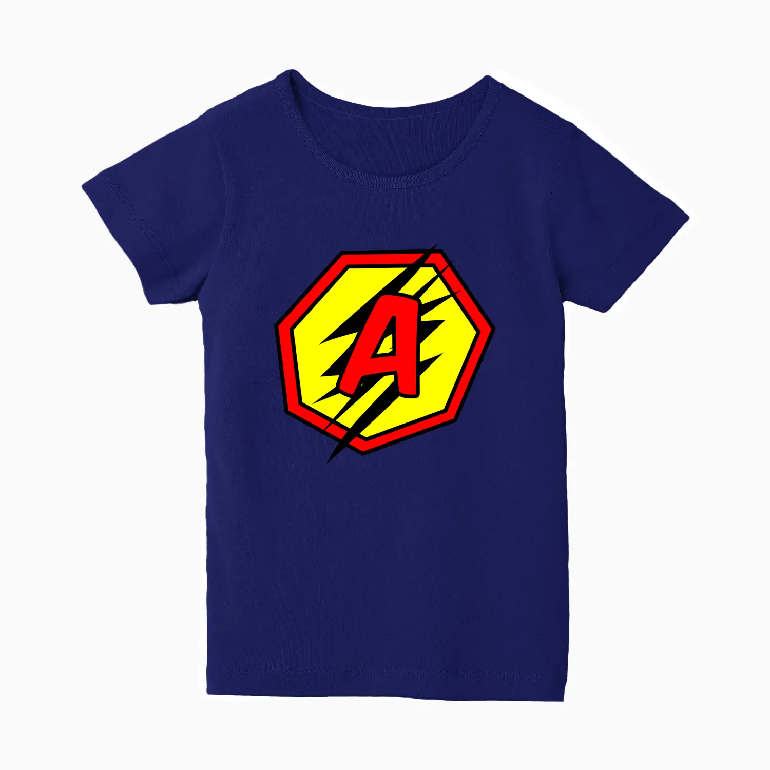 A Letter Alphabet Girls Royal Blue Cotton T-shirt