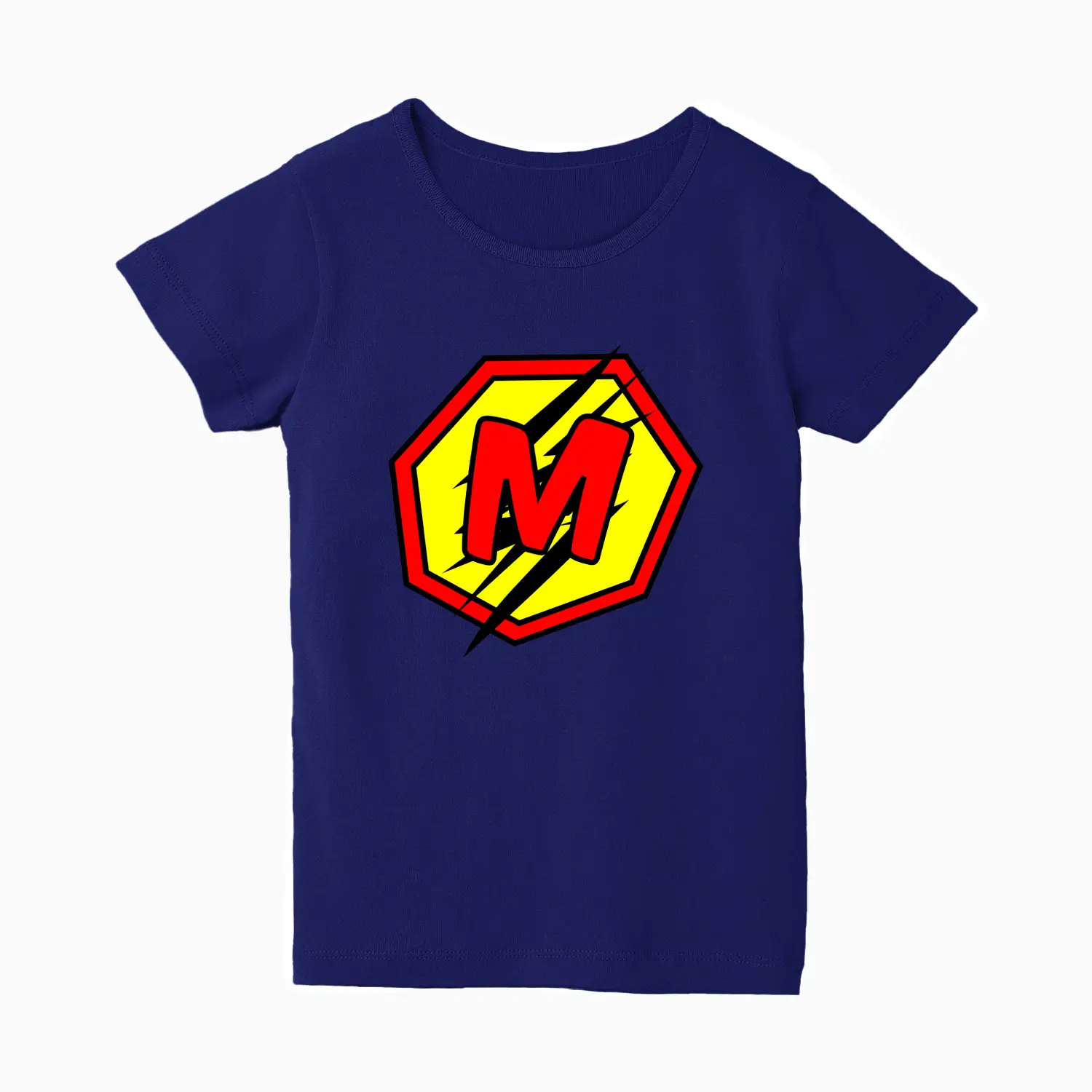M Letter Alphabet Girls Royal Blue Cotton T-shirt