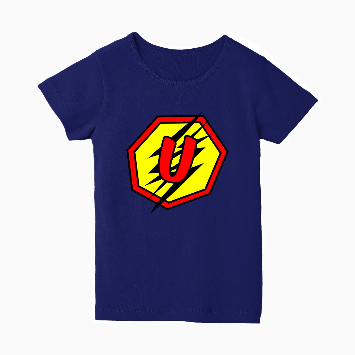U Letter Alphabet Girls Royal Blue Cotton T-shirt