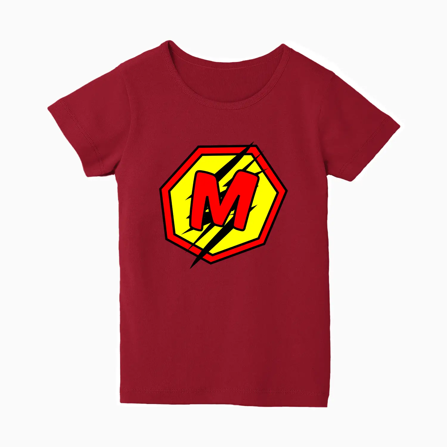 M Letter Alphabet Girls Red Cotton T-shirt