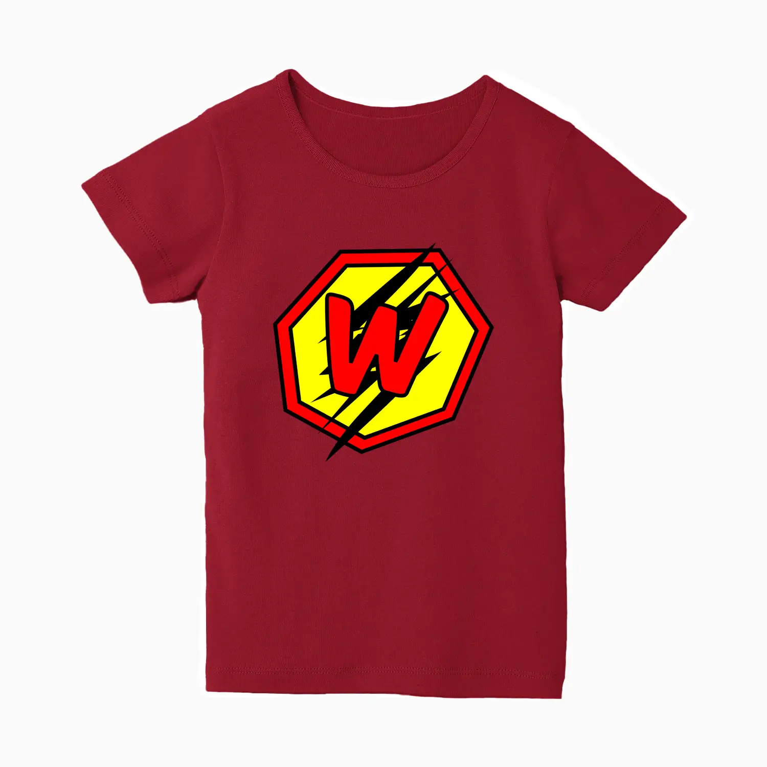 W Letter Alphabet Girls Red Cotton T-shirt